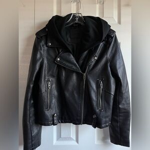 Blank NYC Black Hooded Moto Faux Leather Jacket Size Small